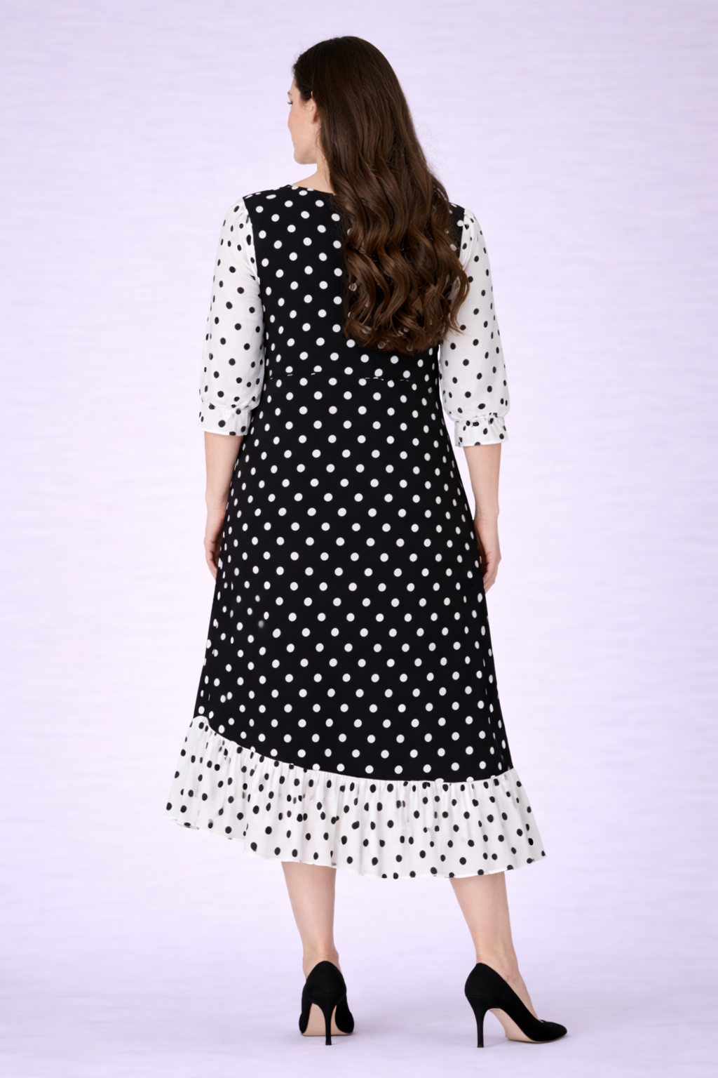 NEW!  "Priscilla" Black/White Polka Dot Ruffle Hem Dress: S-3X  Arriving in Stock: 4/16