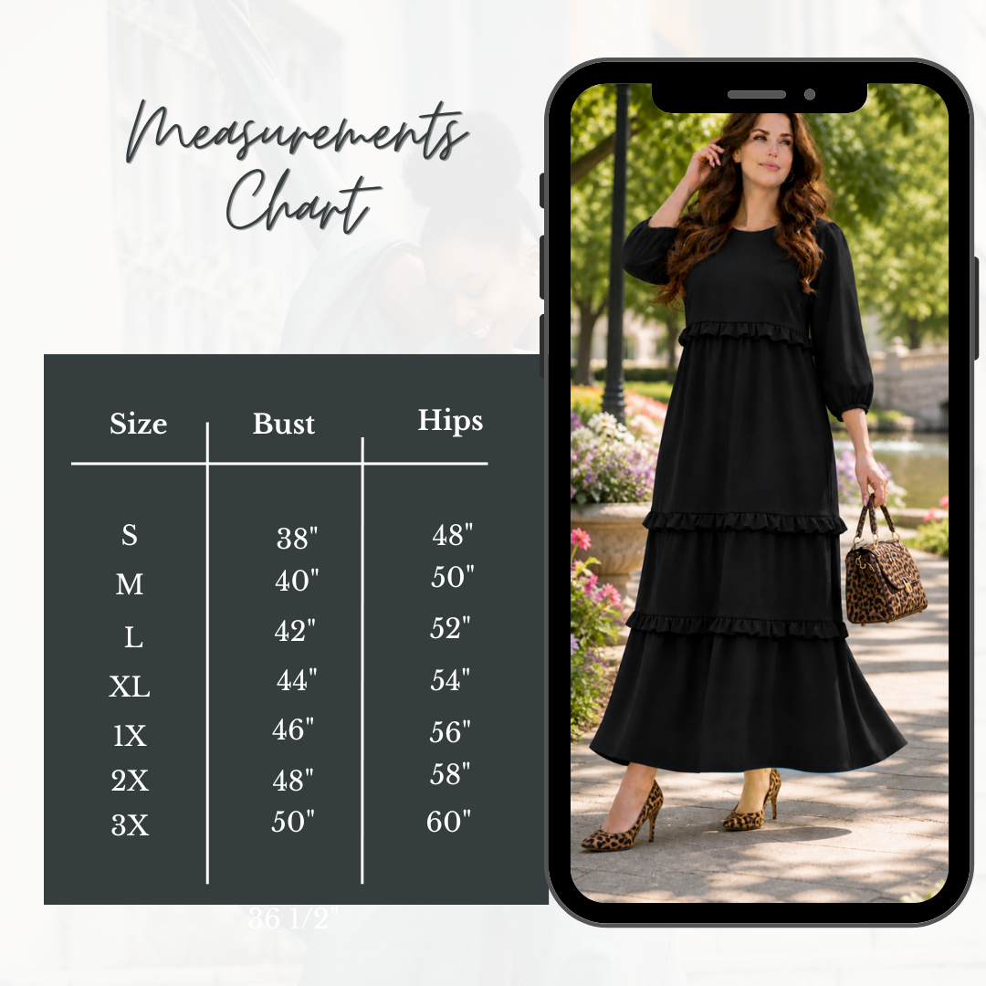 NEW! "Brandi" Black Ruffle Tiered Dress: S-3X  Arriving In Stock: 5/16