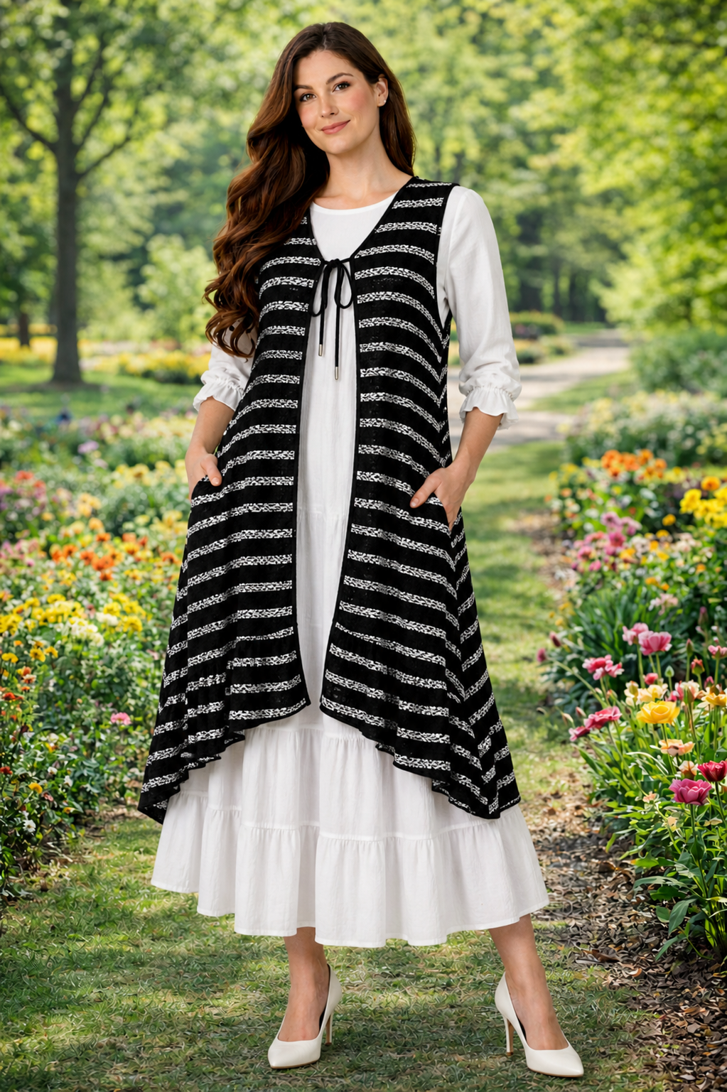 Pre-Order: NEW!  Black/White Ruffle Vest! Misses & Plus (Arrives in Stock: late May)