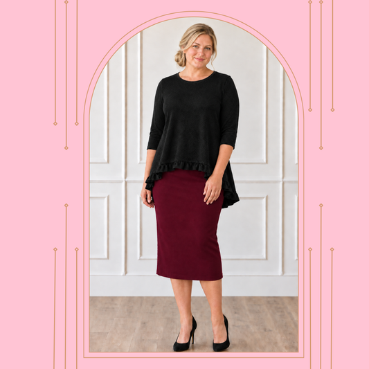 NEW! Pre-Order: Black High-Low Ruffle Top : S-3X  (Arriving In Stock, late September/early Oct)