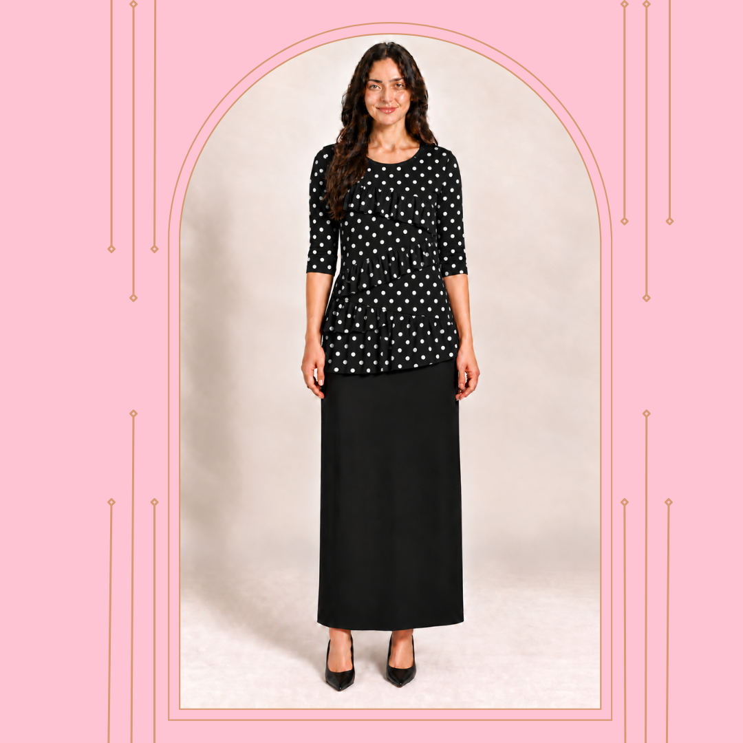 Black Polka Dot "Flounce' Top: Medium  (FINAL SALE! Cannot Be Returned!)