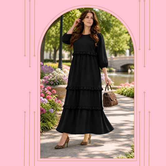 NEW! "Brandi" Black Ruffle Tiered Dress: S-3X  Arriving In Stock: 5/16
