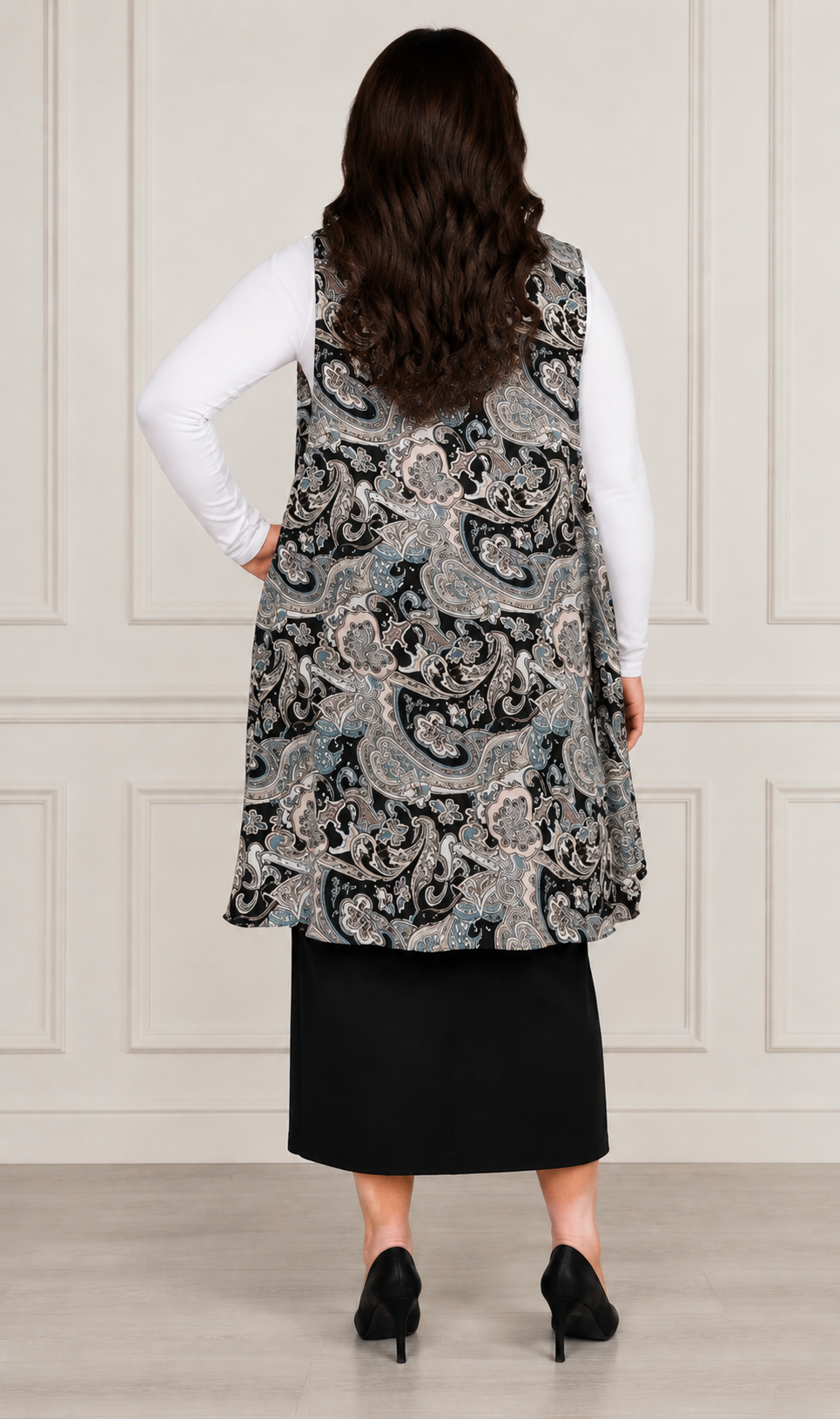 NEW! Black/Gray Print Plus Vest: XL-3X