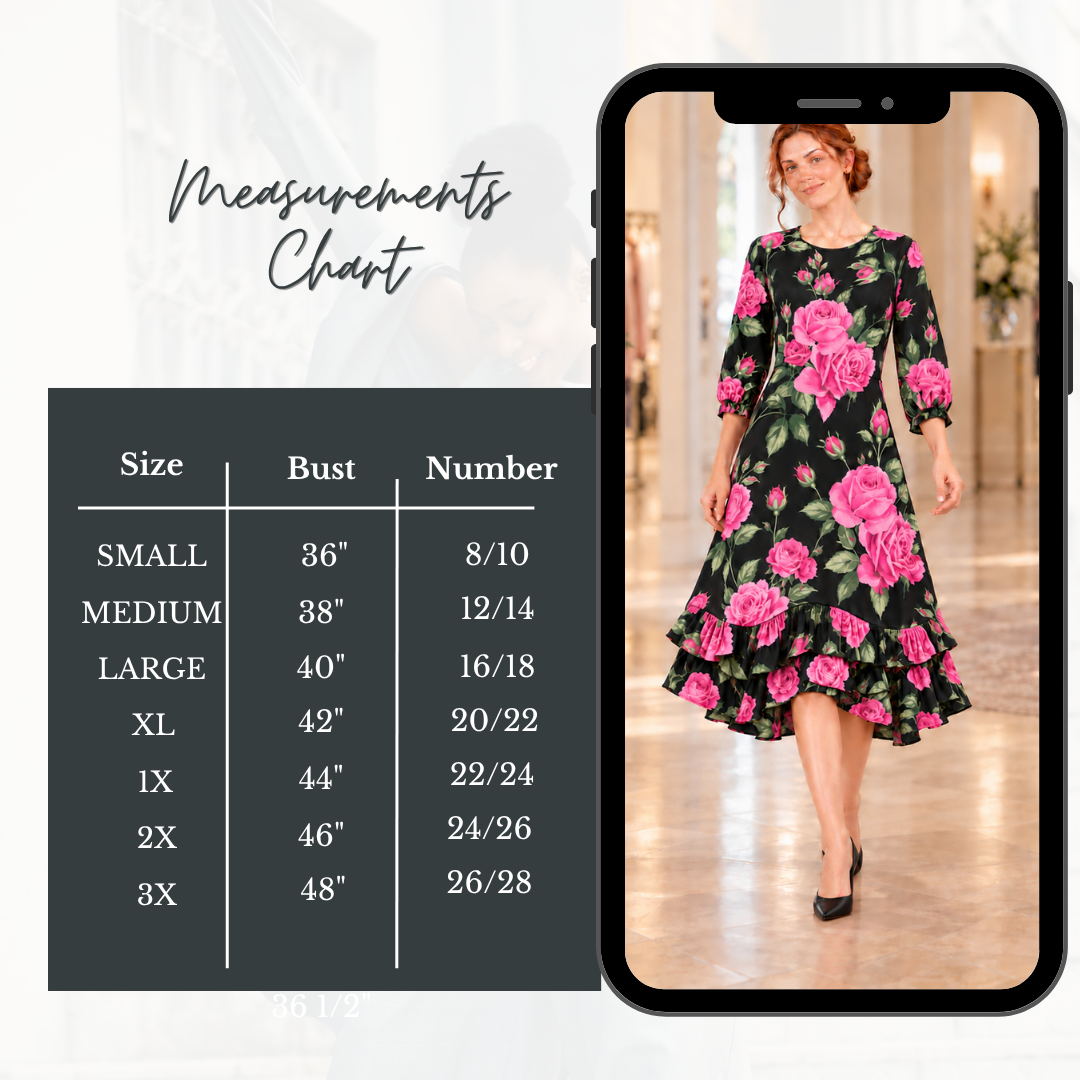 Pre-Order-New "Rosalyn" Black/Pink Roses Print Dress: S-3X (Arriving Late Oct)