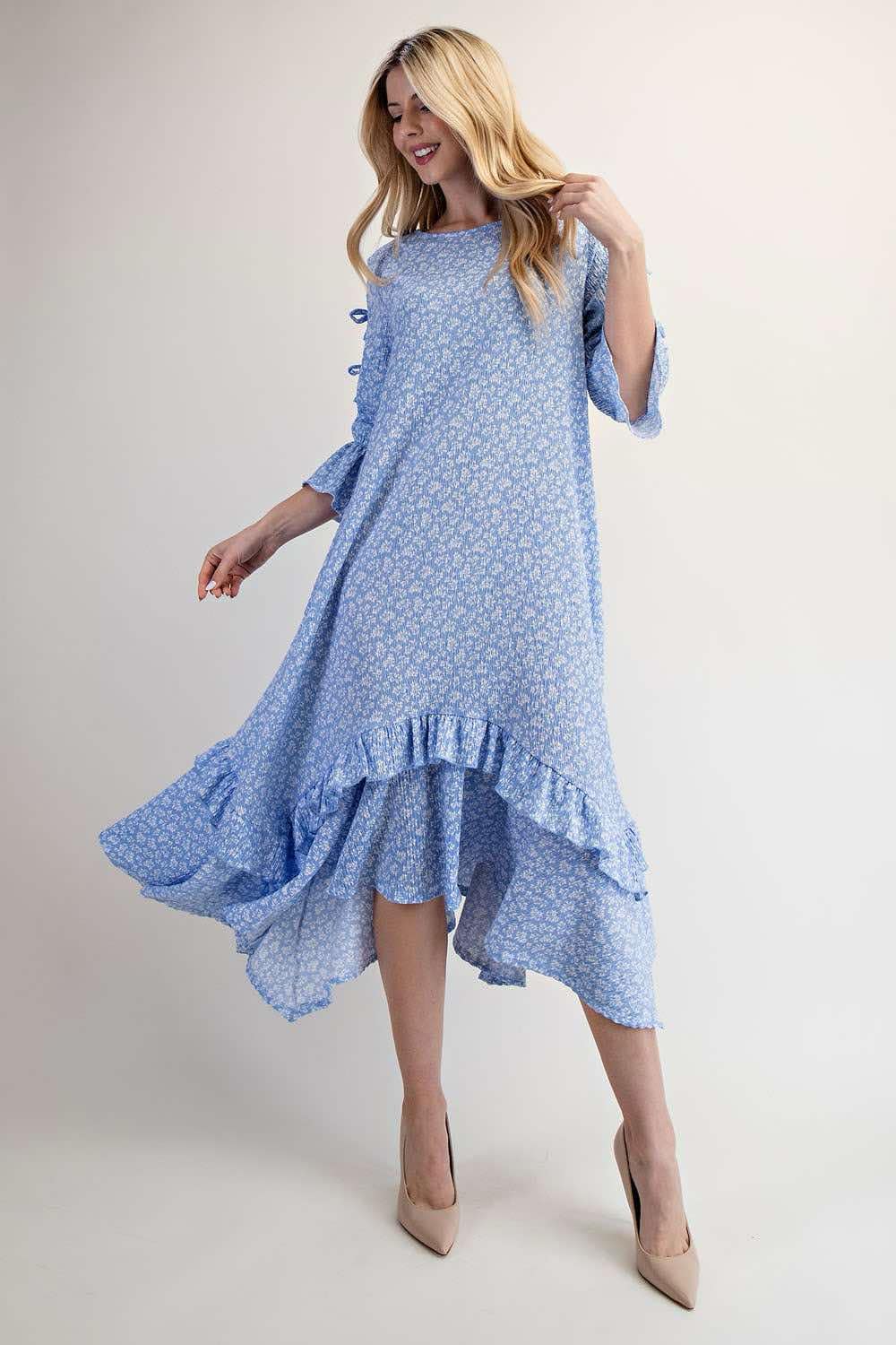 NEW!  Pre-Order: Periwinkle Blue Print Dress: 1X-3X  Arriving in stock: 5/15