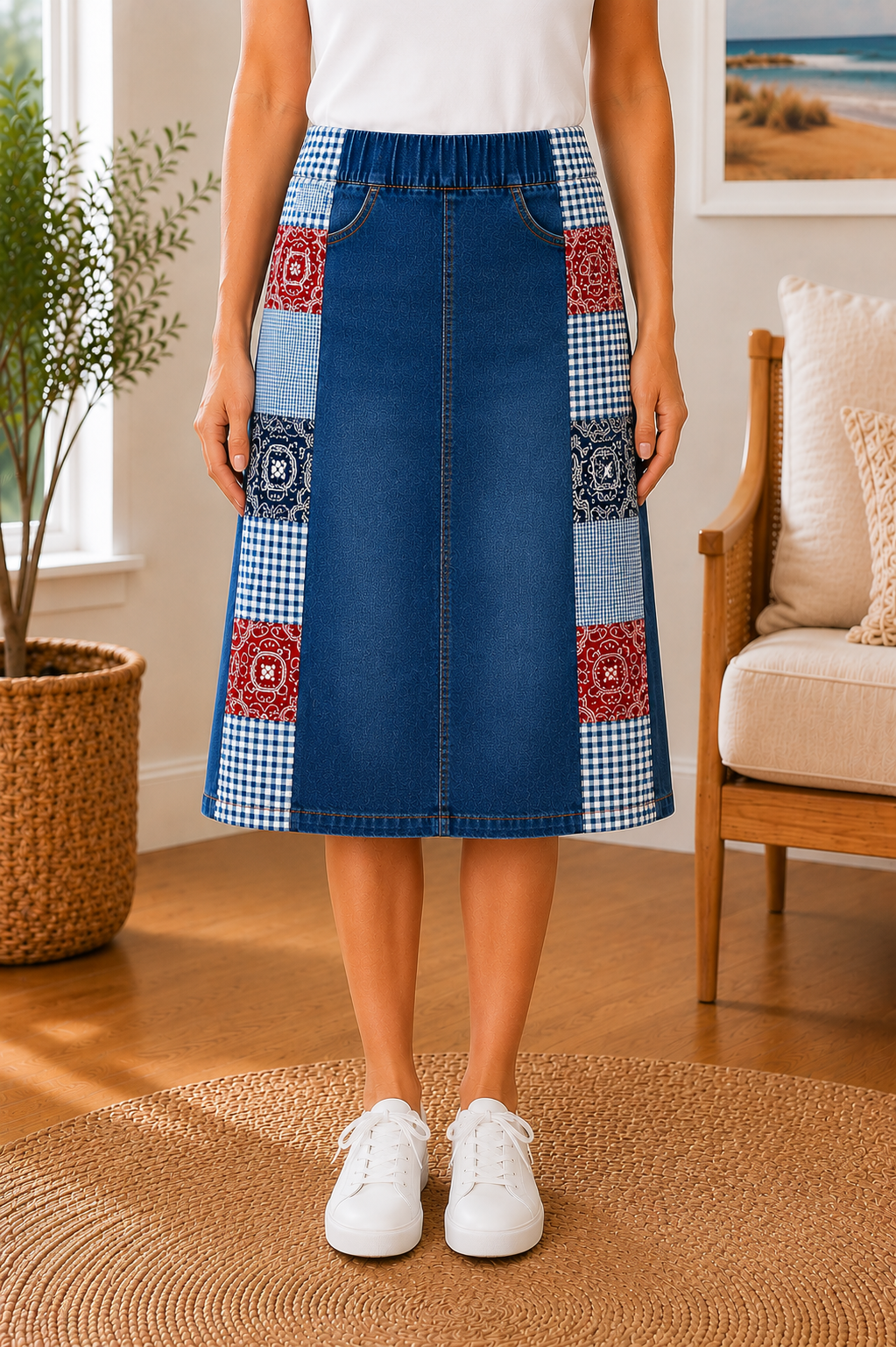 NEW! "Bandana" Patchwork Designer Jean Skirt: S-3X