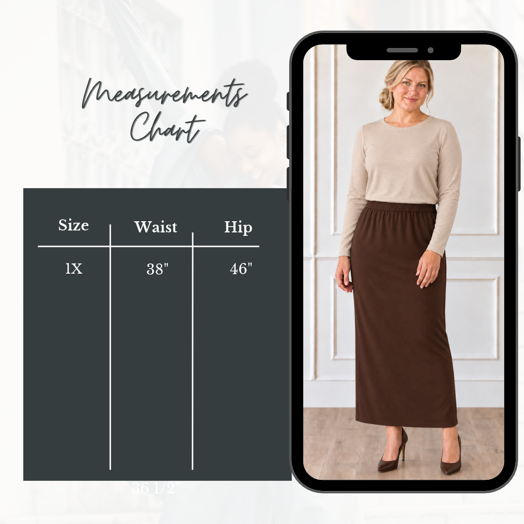 BROWN MAXI SKIRT:  1X  (FINAL SALE! Cannot Be Returned!)