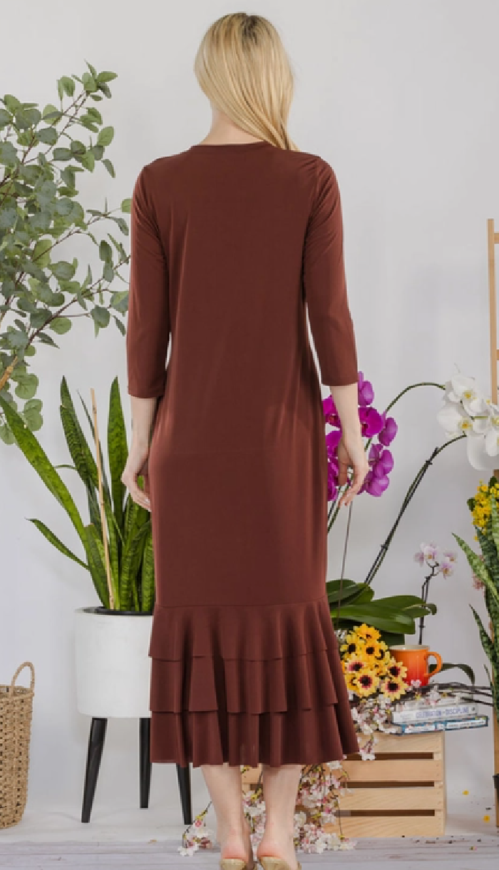 Brown Ruffle Layering Dress: 2X-3X