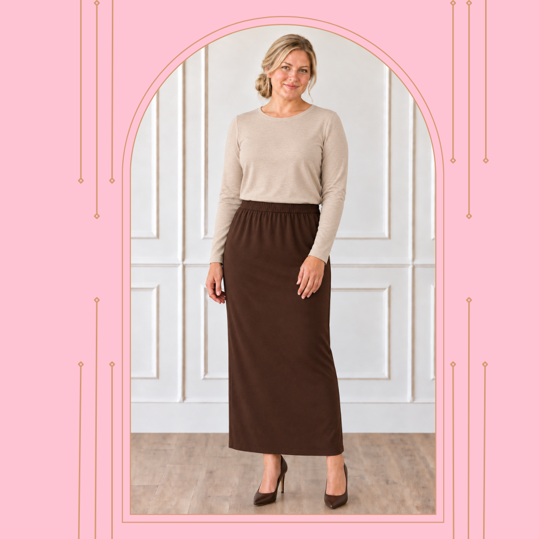 BROWN MAXI SKIRT:  1X  (FINAL SALE! Cannot Be Returned!)