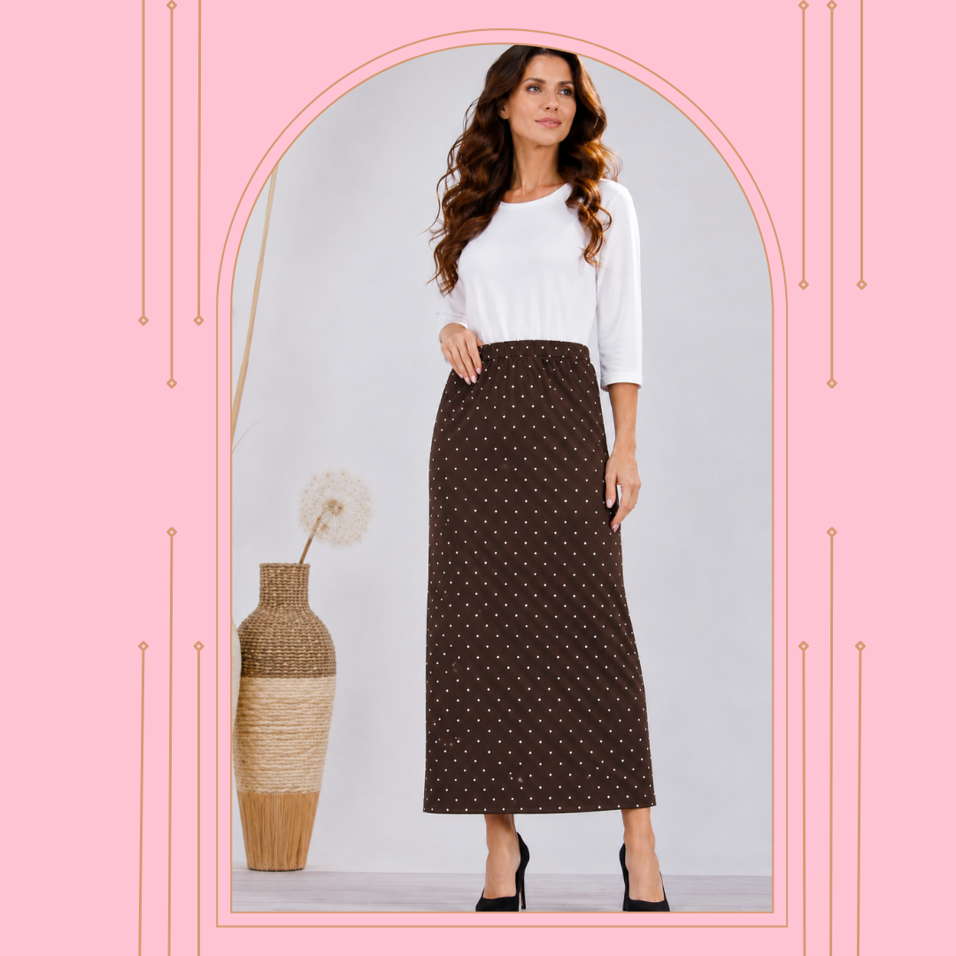 Pre-Order:  Brown Polka Dot  Maxi Skirt: S-3X  Arriving In Stock: Late July