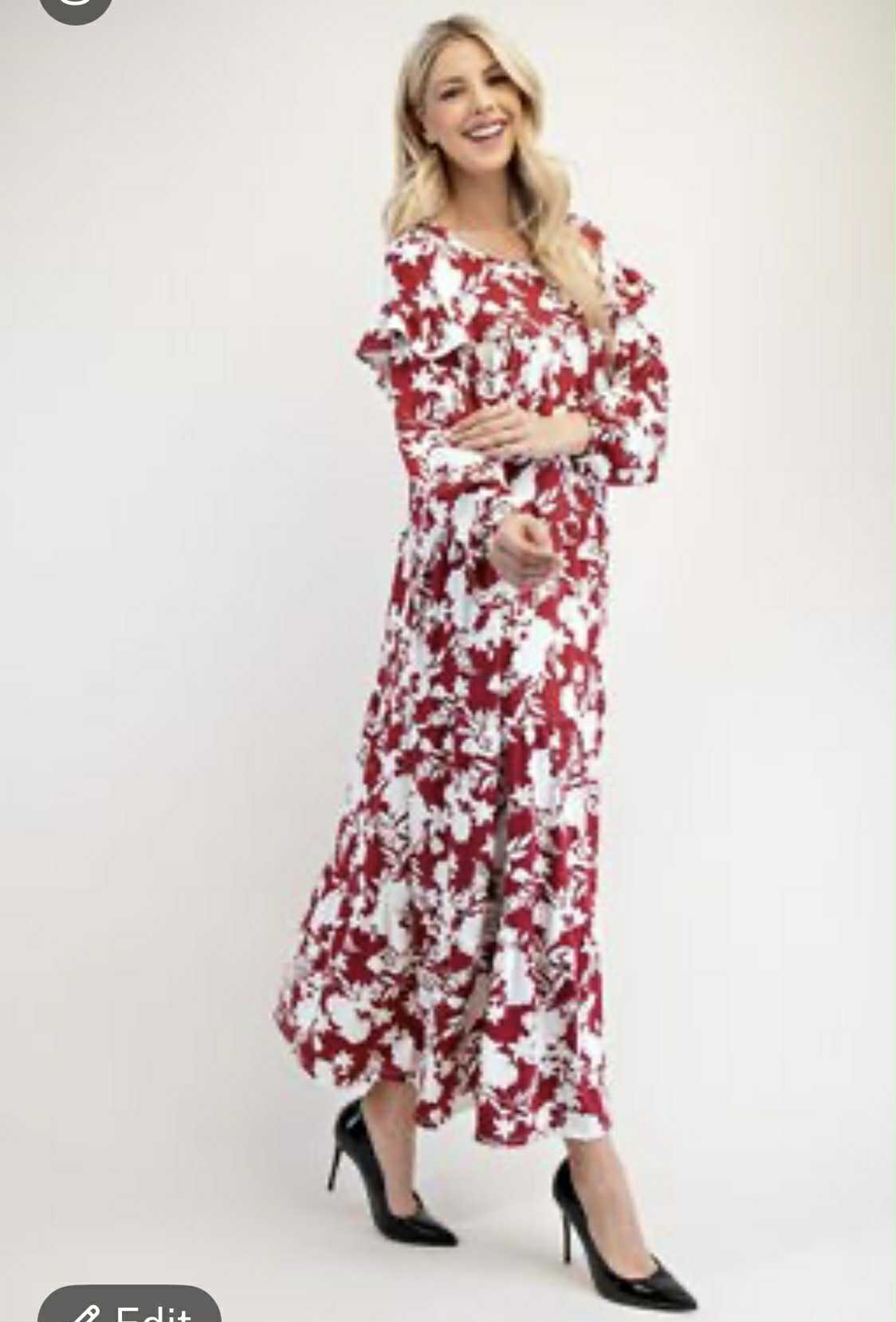 NEW!  "Serena" Burgundy Floral Dress: S-3X  Arriving in Stock: 11/20