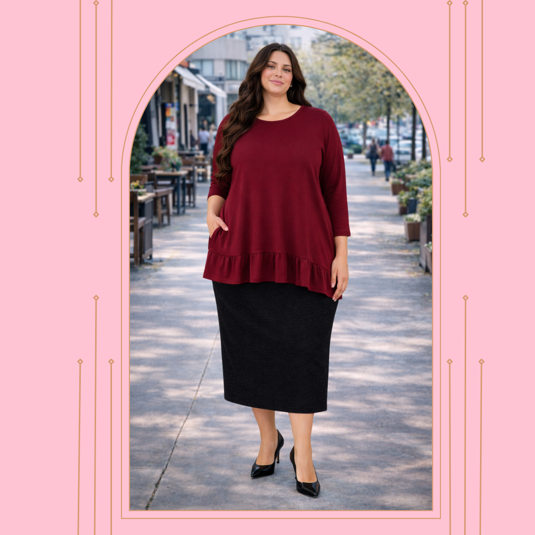 Burgundy Hi/Lo Top: M & 2X-3X Final Sale! Cannot Be Returned!