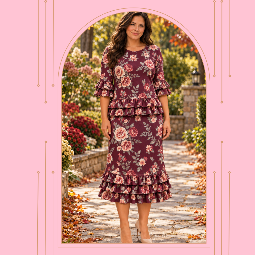 PRE-ORDER: New! "Brandy" Burgundy Floral Print 2 Pc Set: S-3X
