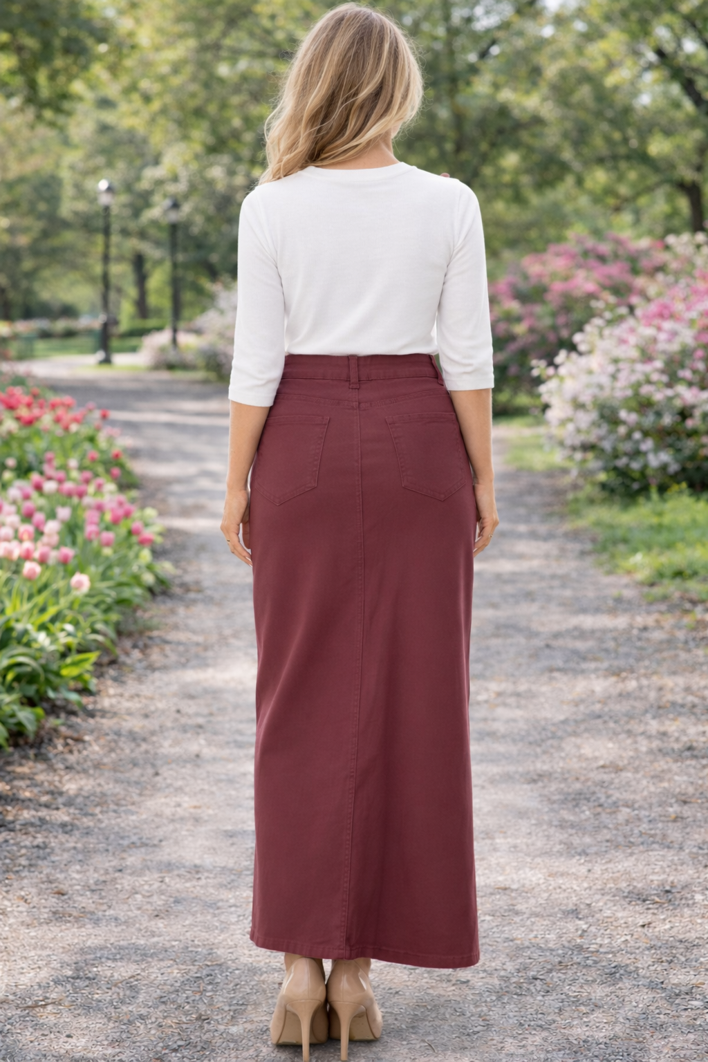 Pre-Order: NEW! Cabernet Maxi Jean Skirt: S-3X  Arriving in Stock: 6/20