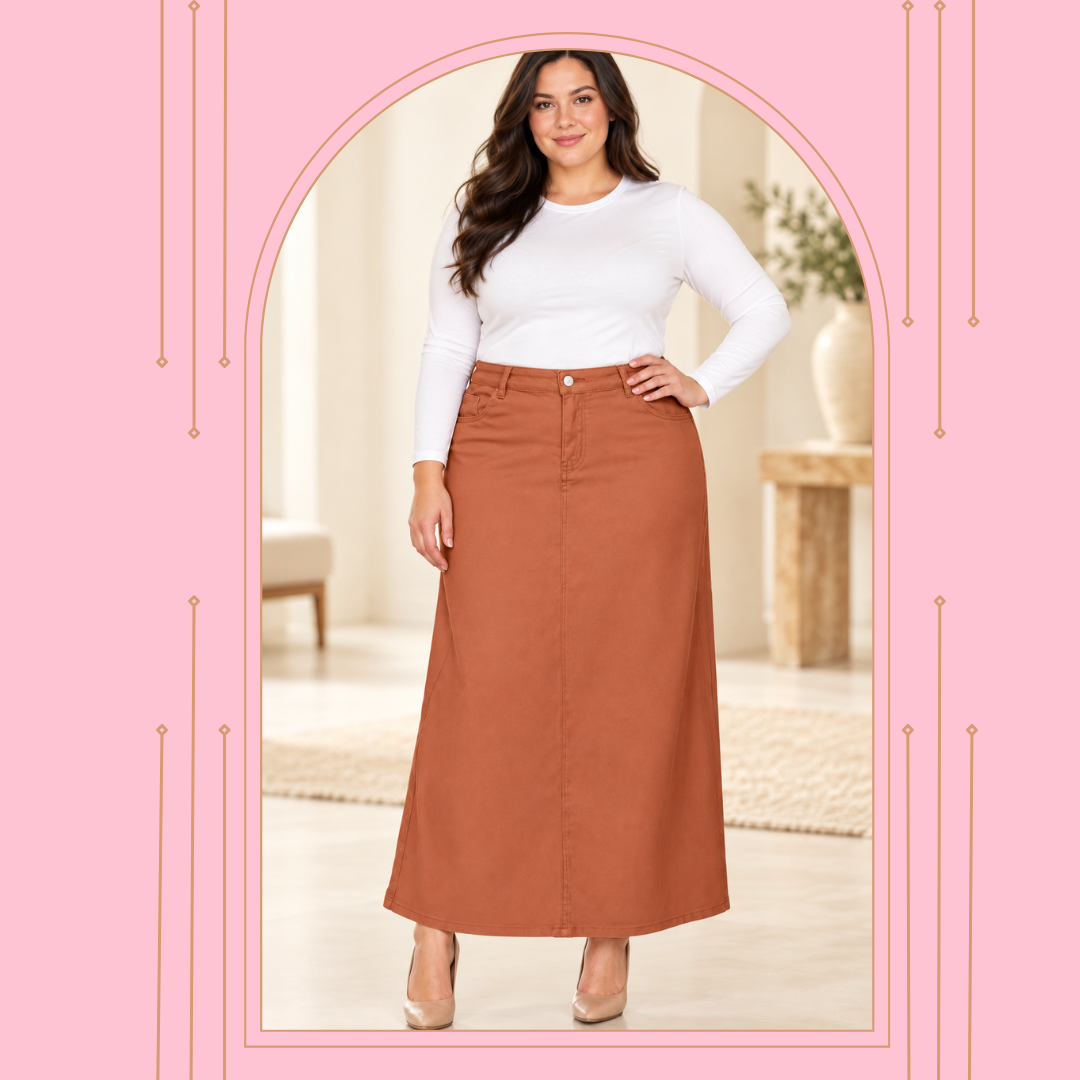NEW!  "Caramel" Maxi Jean Skirt! S-3X  Arriving in Stock: 10/23