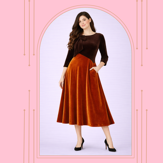 Copper/Brown Velvet Dress. M, XL-3X.  FINAL SALE! Cannot Be Returned!