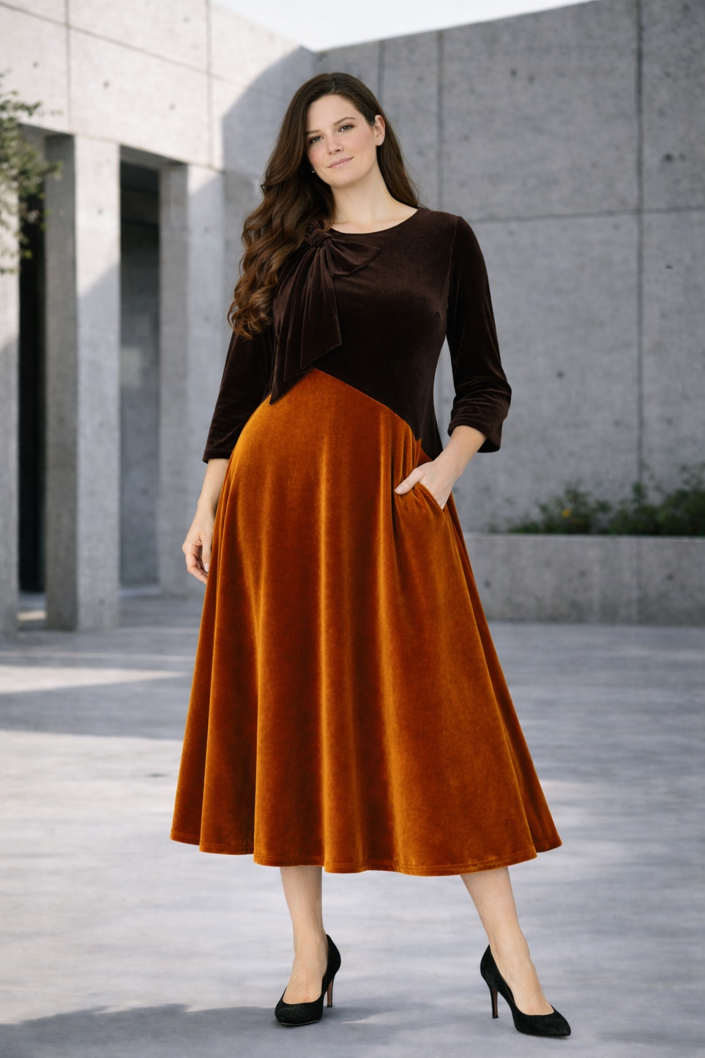 Copper/Brown Velvet Dress. M, XL-3X.  FINAL SALE! Cannot Be Returned!