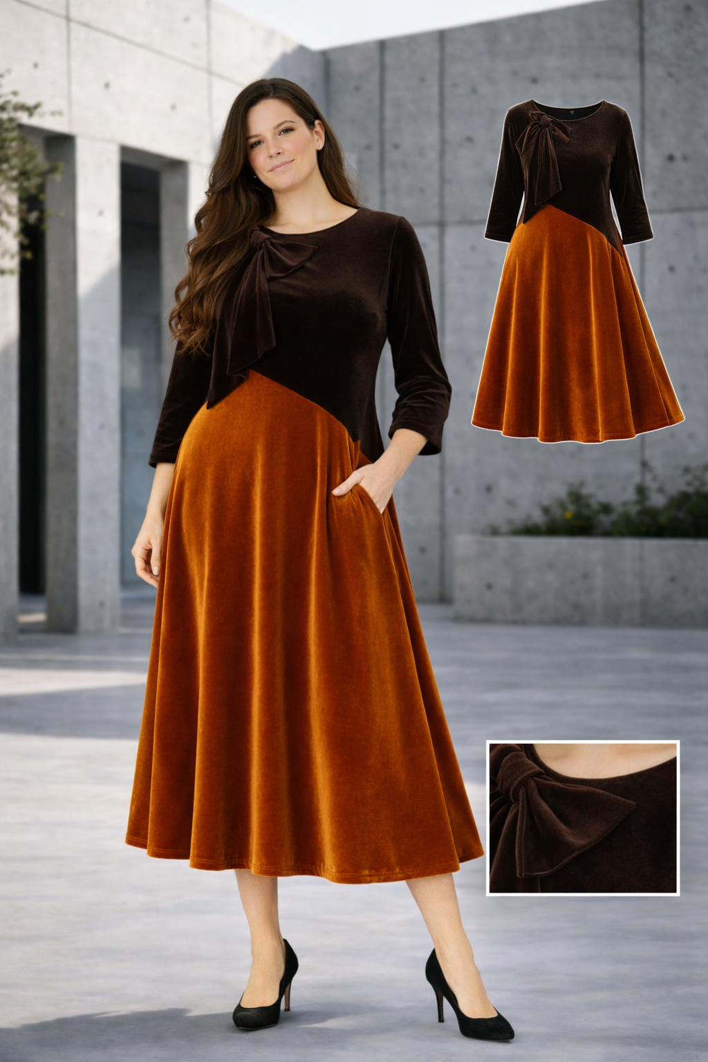 Copper/Brown Velvet Dress. M, XL-3X.  FINAL SALE! Cannot Be Returned!