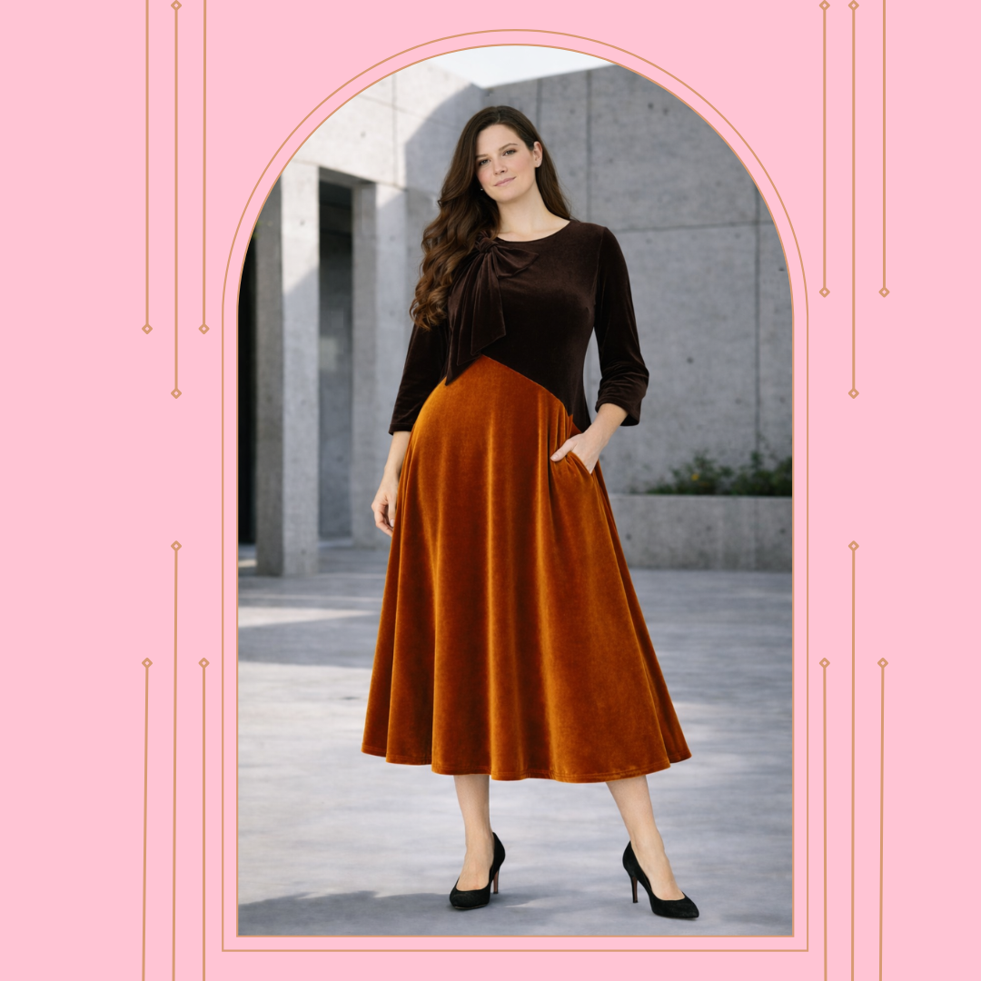 Copper/Brown Velvet Dress. M, XL-3X.  FINAL SALE! Cannot Be Returned!