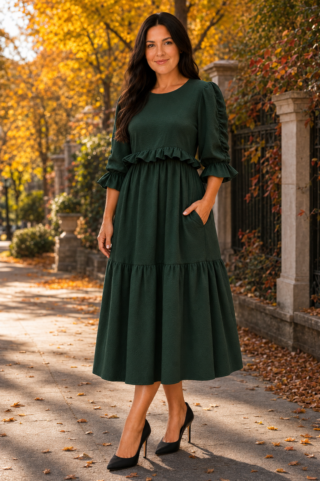 Pre-Order: "Holly"  Forrest Green (Textured) Dress: S-3X  (Arriving September)