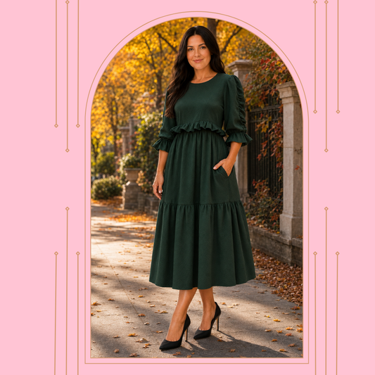 Pre-Order: "Holly"  Forrest Green (Textured) Dress: S-3X  (Arriving Mid September)