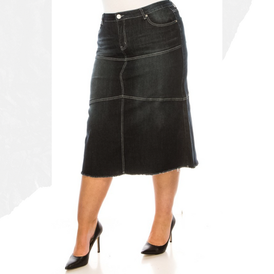 NEW! The "Ebony" Black Wash Jean Skirt: S-3X