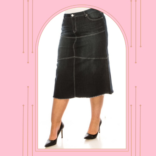 The "Ebony" Black Wash Jean Skirt: S-3X