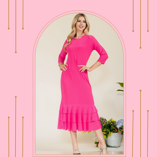 Fuchsia Ruffle Hem Dress: S-3X