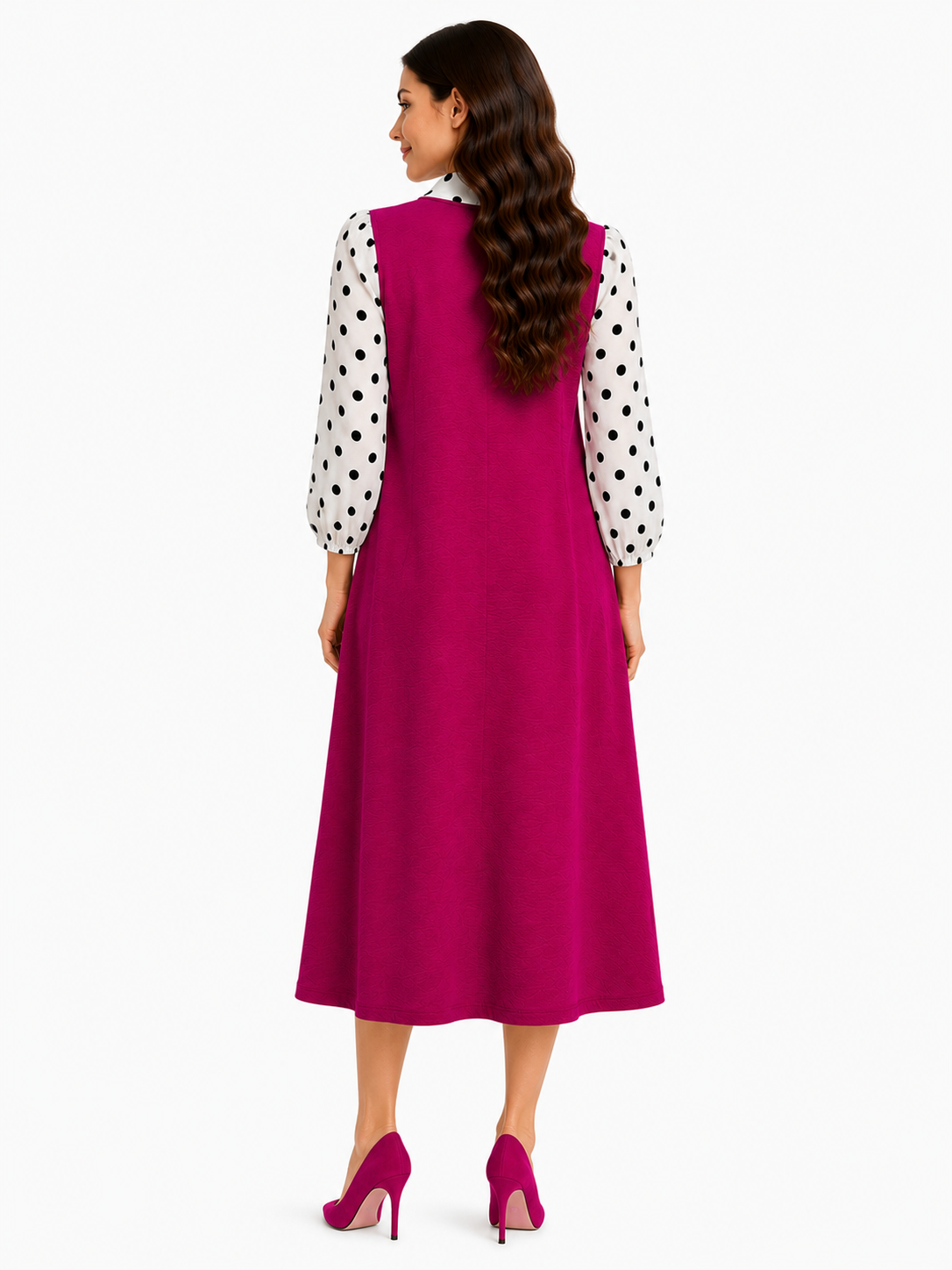 Pre-Order-NEW! "Heather" Fuchsia/White Polka Bow Dress: S-3X (Arriving in Stock Mid-Late July)