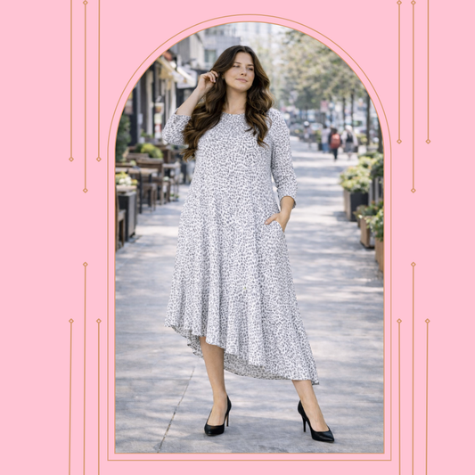 "Gracie" T-Shirt, Gray Leopard Plus  "T-shirt) Dress: 1X-3X FINAL SALE! Cannot Be Returned!