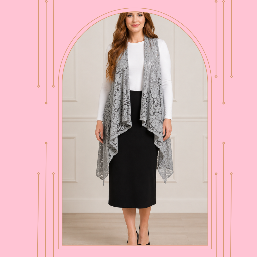 NEW! "Silver/Gray" Lace Vest (One Size Fits Most Up to 1X)