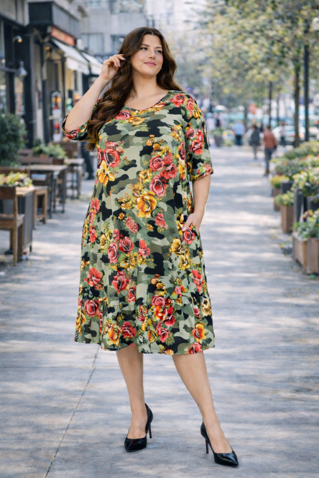 Green Camo/Roses Dress: 1X-2X: FINAL SALE! Cannot Be Returned!
