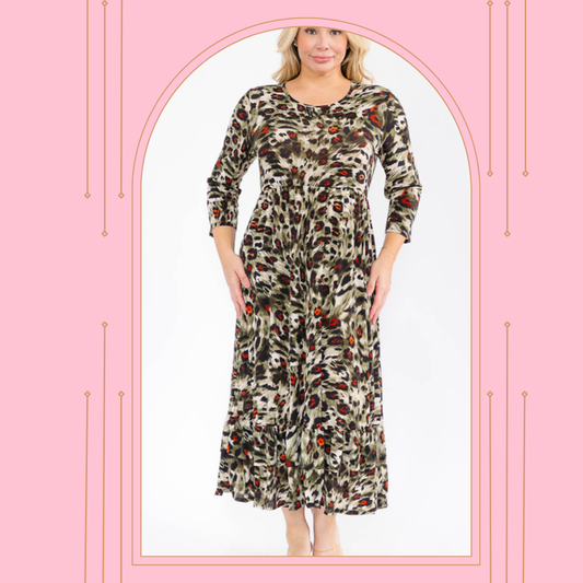 NEW! "Olive" Leopard Print Dress: S-3X