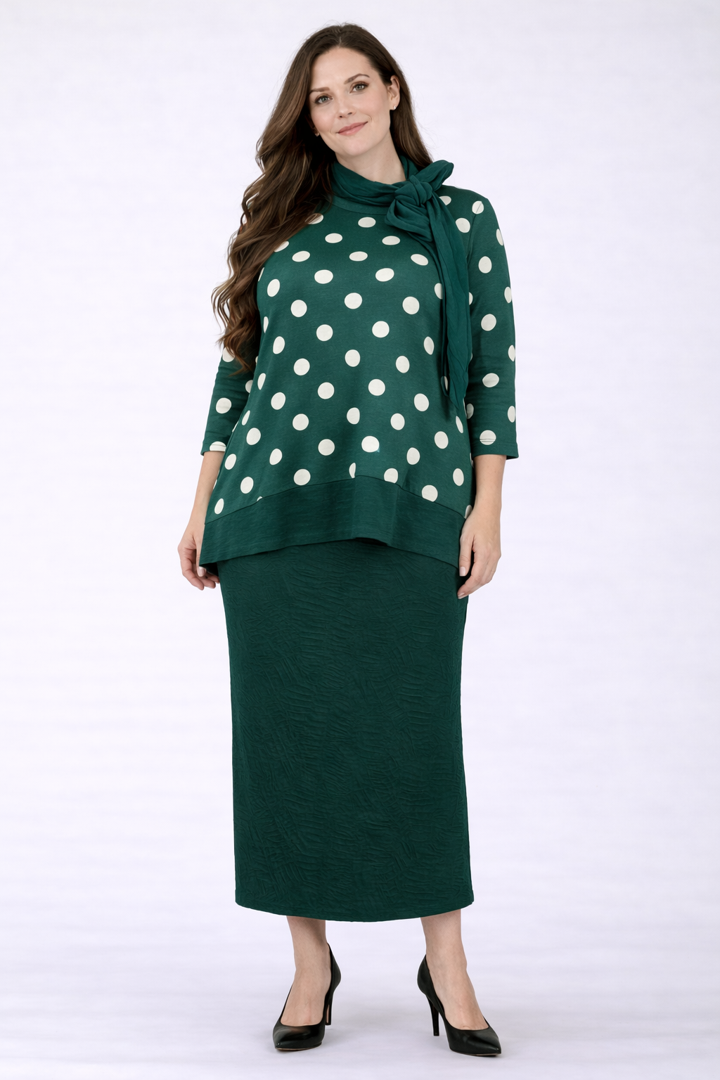 Green Polka Dot "Bow" Top: S-2X. FINAL SALE! Cannot Be Returned!
