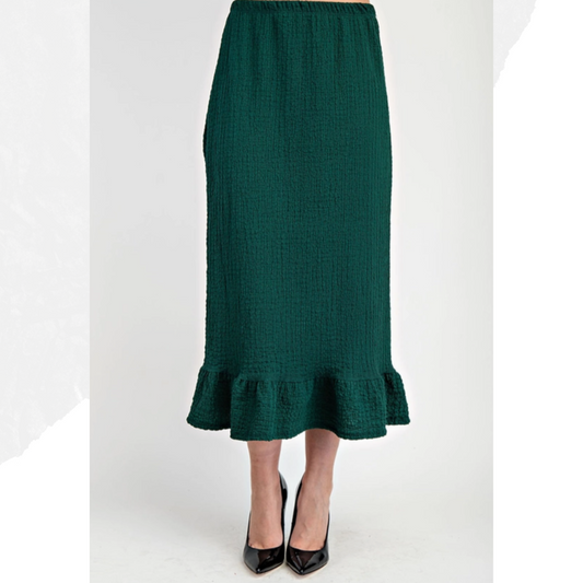 NEW! Dark Green Ruffle Midi Skirt S-3X   Best Selling!