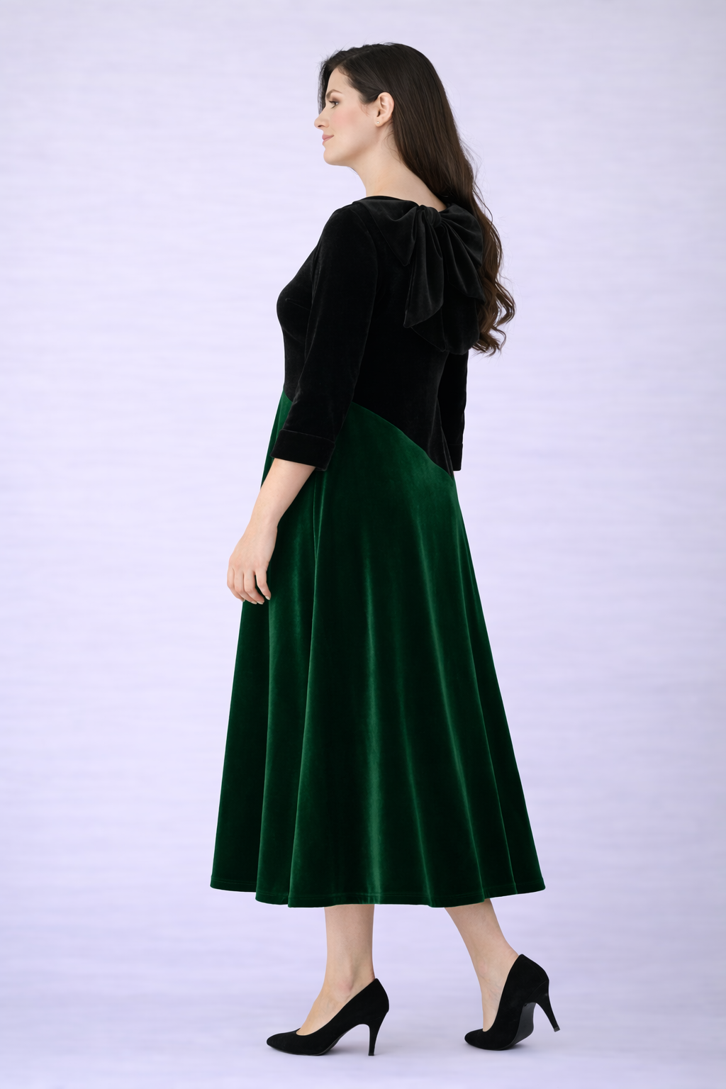 Green/Black Velvet Dress! M-3X. FINAL SALE! Cannot Be Returned!