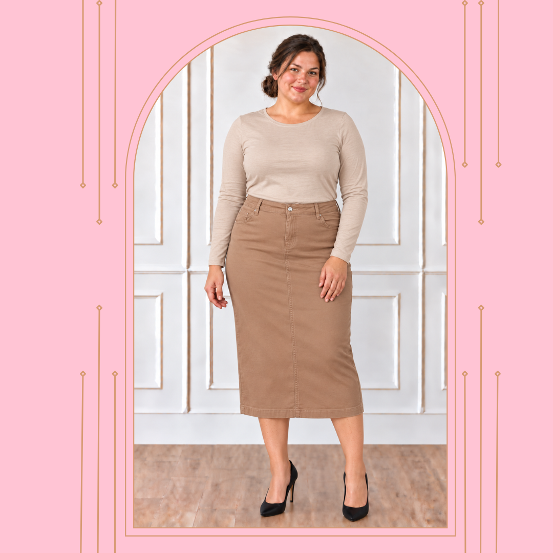 Khaki Jean Skirt: 3X  FINAL SALE! Cannot Be Returned!