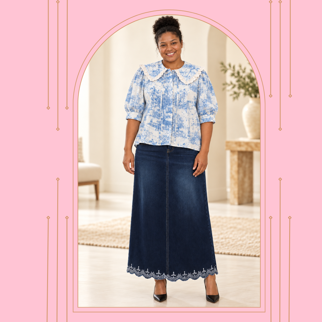 “ Lacey” (Elastic Waist) Maxi Denim Skirt: XS-3X. (Arriving In Stock: 10/25)