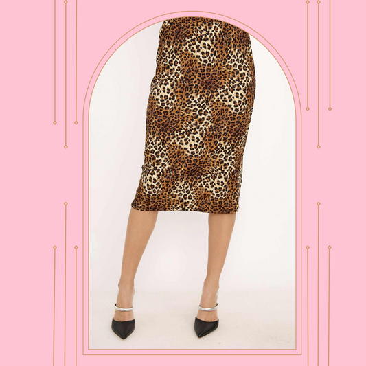 NEW! (Pre-Order).Leopard Print Skirt: S-3X  Arriving In Stock: 9/28