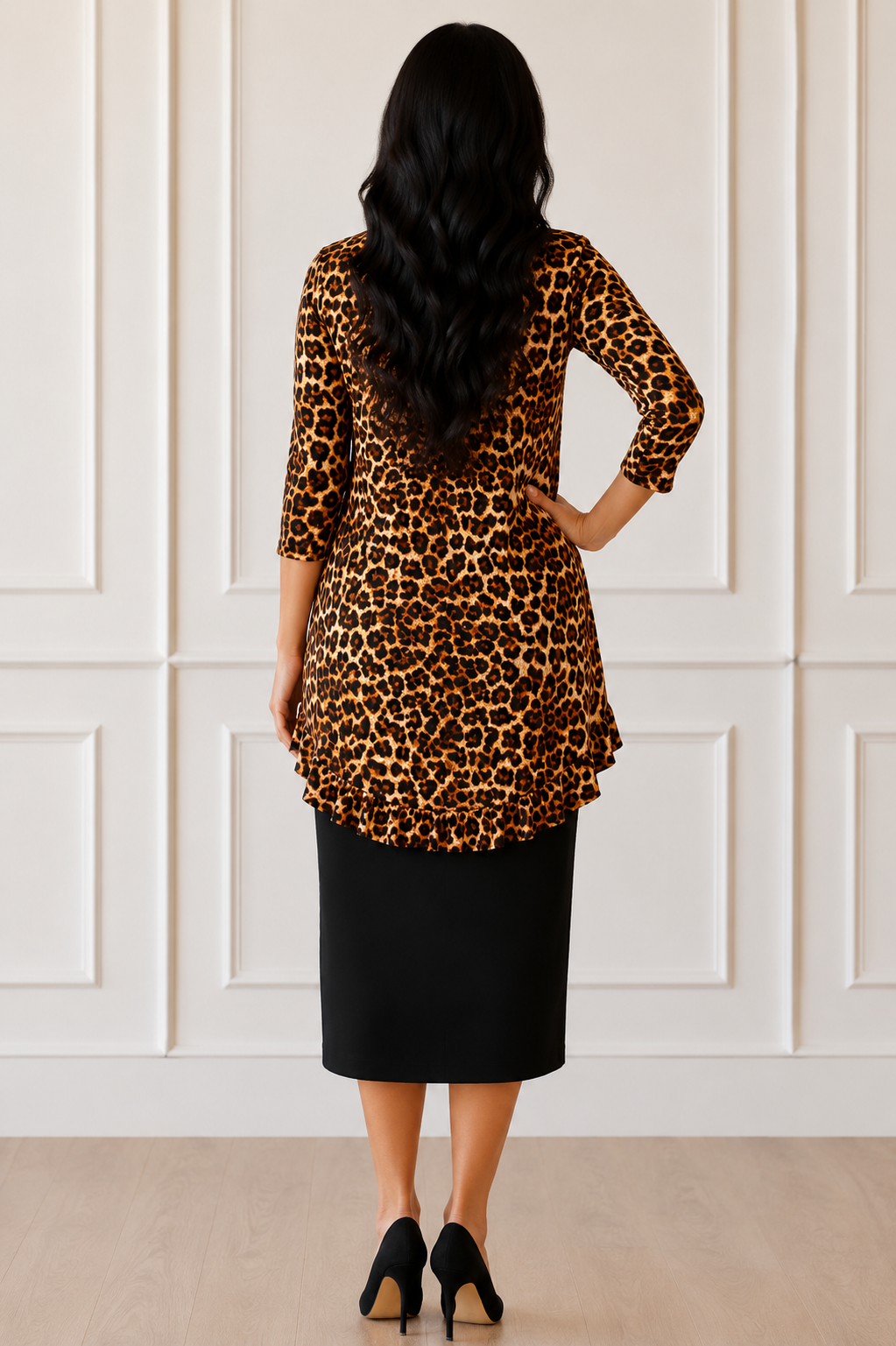 NEW! Leopard Print "High/Low" Ruffle Top: S-3X  Arriving in Stock: 9/3