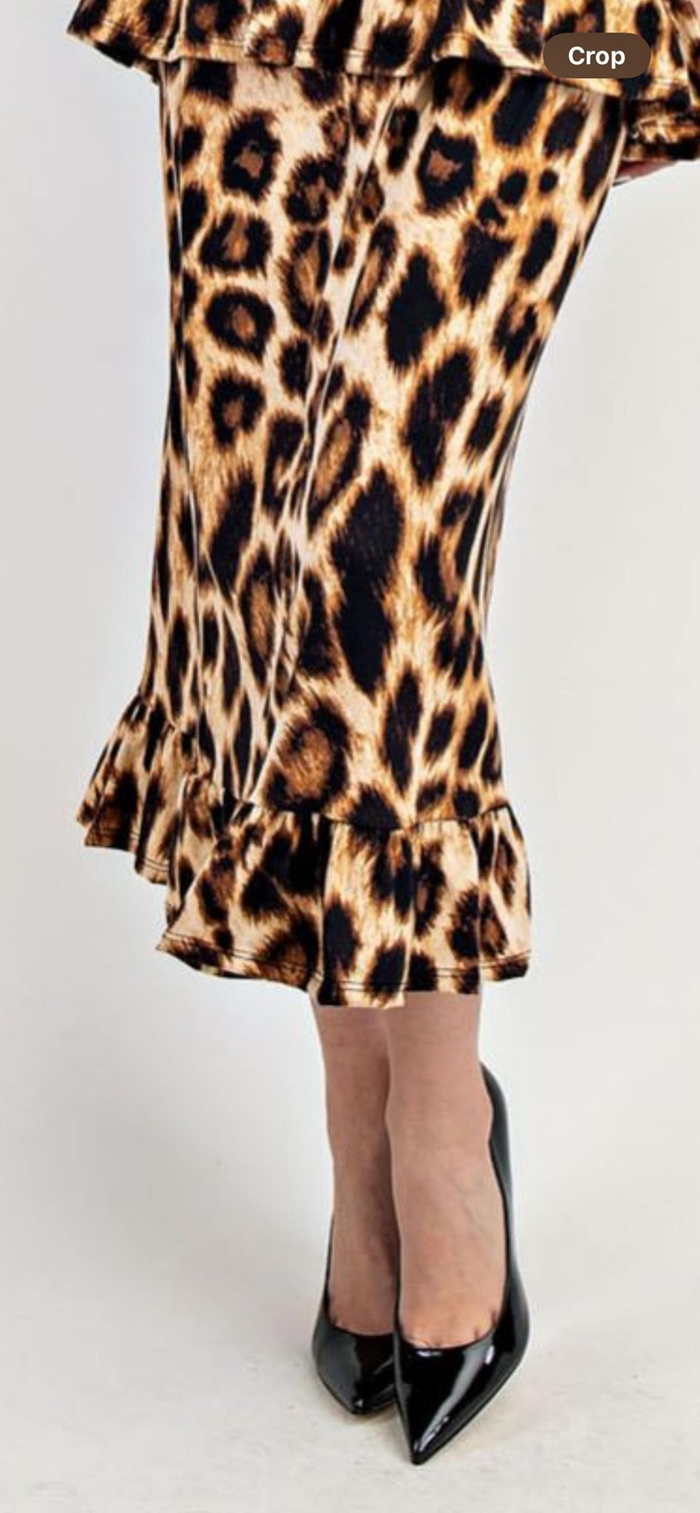 NEW! Leopard  Ruffle Midi Skirt S-3X