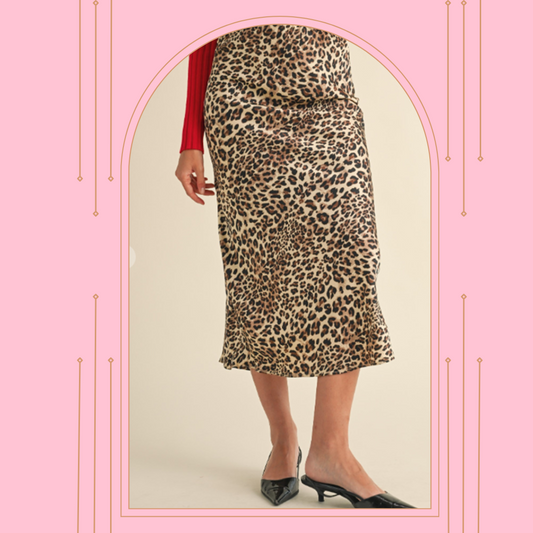 NEW! (Pre-Order).Leopard Print Skirt: S-3X  Arriving In Stock: 9/18