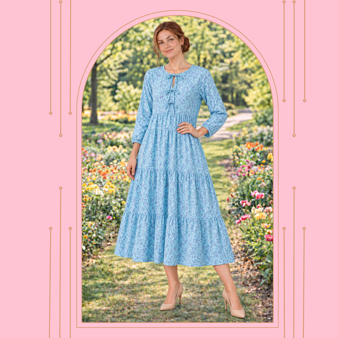 NEW! "Marissa" Sky Blue Floral Dress: S-3X