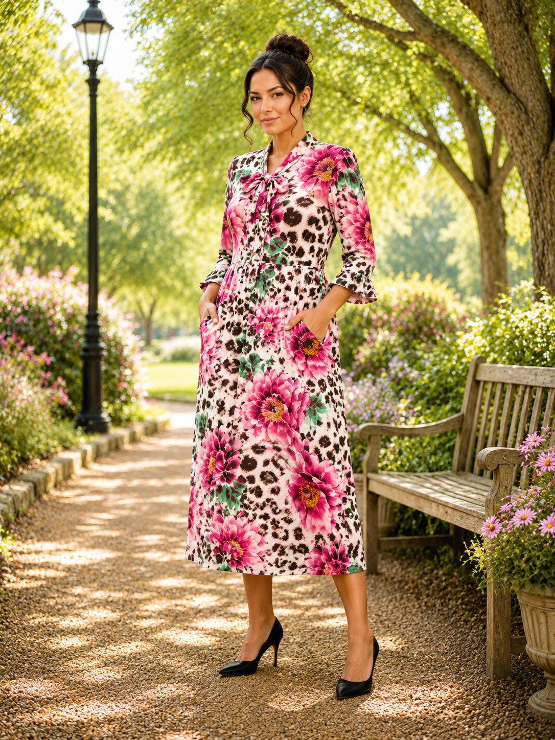 Pre-Order: NEW~ "Cameron" Mauve/Leopard Print Bow Dress: S-3X (Arriving in Stock Mid July)