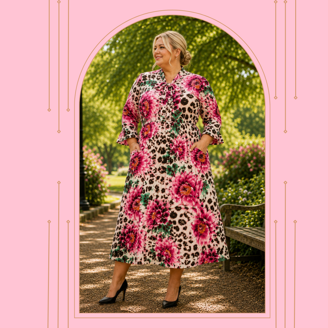 Pre-Order: NEW~ "Cameron" Mauve/Leopard Print Bow Dress: S-3X (Arriving in Stock Mid July)
