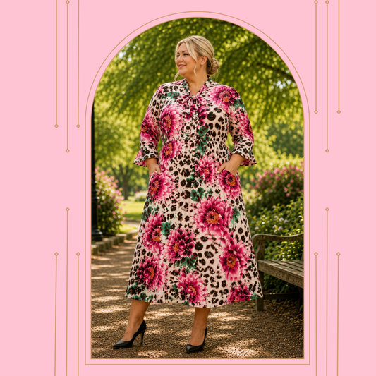 Pre-Order: NEW~ "Cameron" Mauve/Leopard Print Bow Dress: S-3X (Arriving in Stock Mid July)