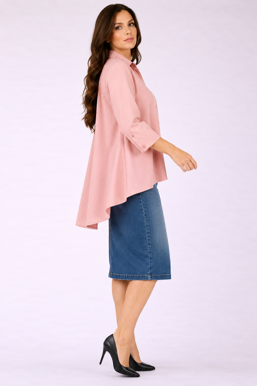 NEW! Mauve Hi/Lo Shirt With Embroidery: S-L  Arriving in Stock: 7/3