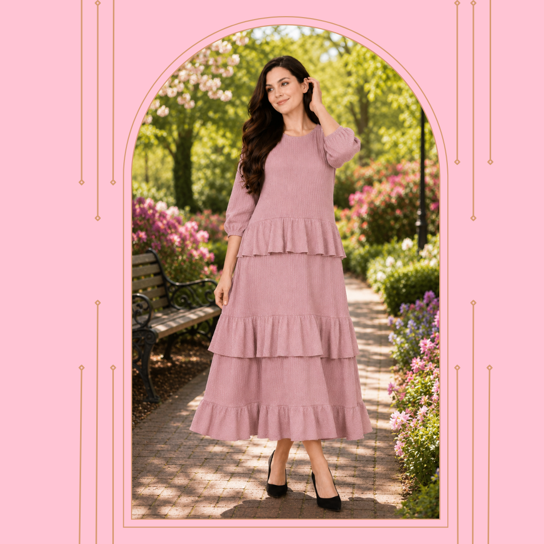 NEW! "Mandy" Mauve Ruffle Dress: Medium