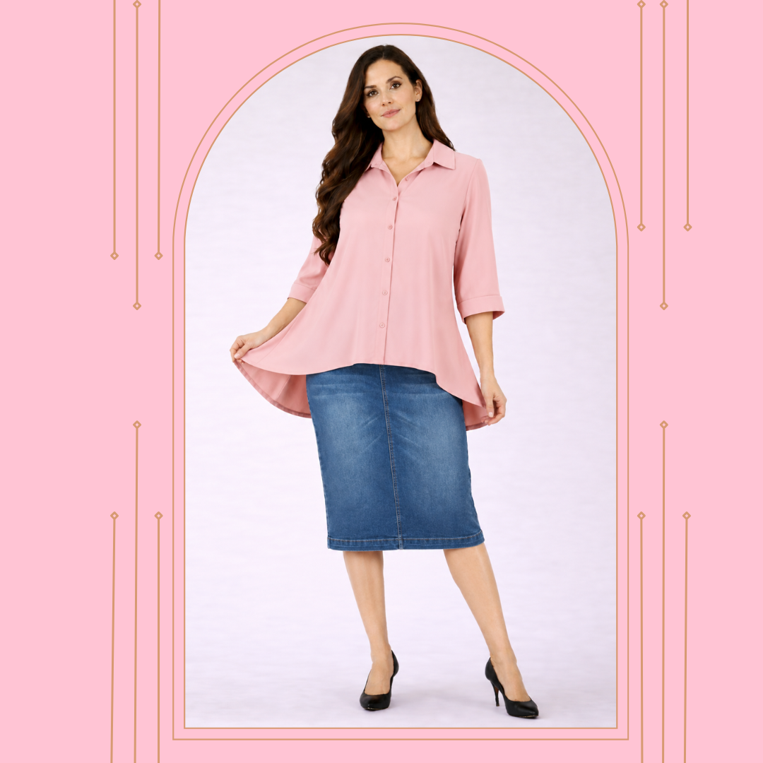 NEW! Mauve Hi/Lo Shirt With Embroidery: S-L  Arriving in Stock: 7/3