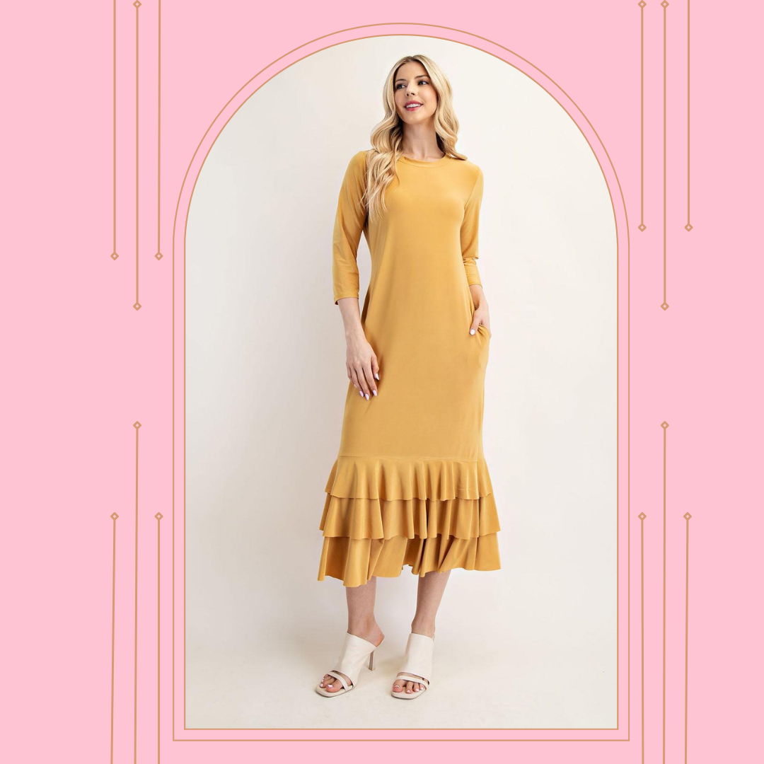 NEW! Pre-Order Mustard Layering Dress  S-3X  Arriving in Stock: 3/8